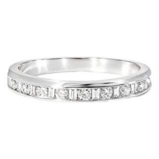 1970s 14K White Gold Baguette Diamond Wedding Band Estate Ring For Sale