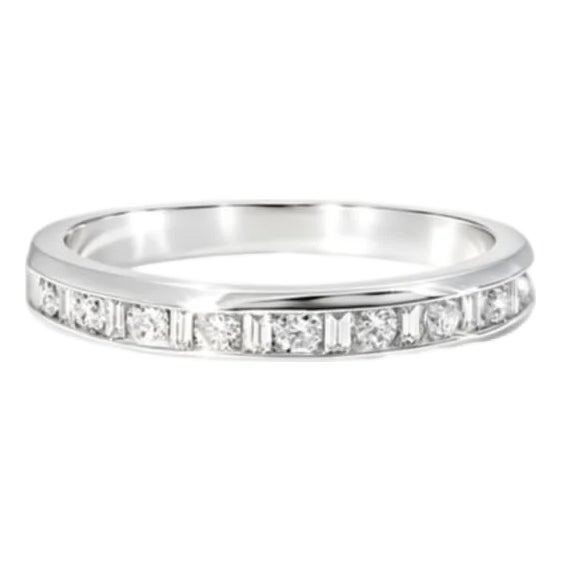 1970s 14K White Gold Baguette Diamond Wedding Band Estate Ring For Sale