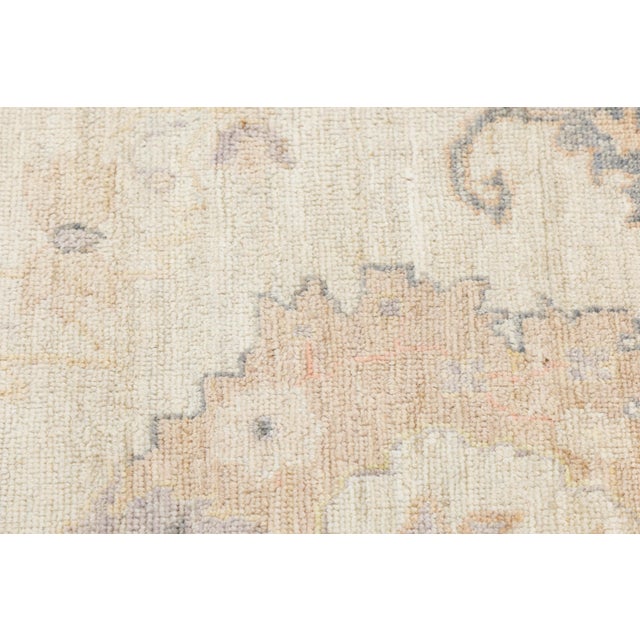 Modern Oushak Style Hand-Knotted Wool Rug - Pastel Floral Transitional Area Rug For Sale - Image 9 of 11