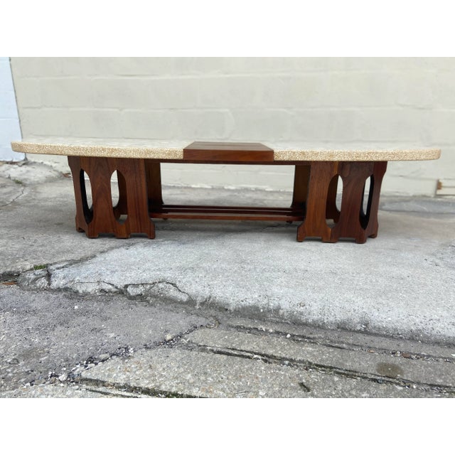 Mid Century Modern Terrazzo Marble + Walnut Fretwork Coffee Table | by Harvey Probber For Sale - Image 10 of 12
