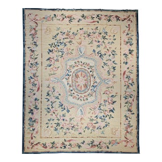 Antique French Aubusson Carpet, Handwoven Wool, Floral Design, 10' X 14' For Sale