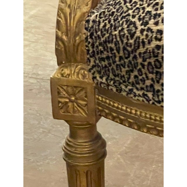 French Pair of French Louis XVI Giltwood Armchairs With Leopard Upholstery For Sale - Image 3 of 8