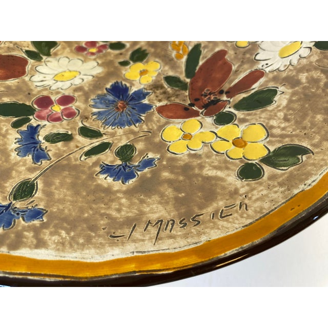 Art Nouveau Jerome Massier French Art Pottery Floral Ceramic Pedestal Centerpiece Bowl For Sale - Image 3 of 6