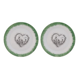 Flowers Heart Dessert Plates by Lithian Ricci, Set of 2 For Sale