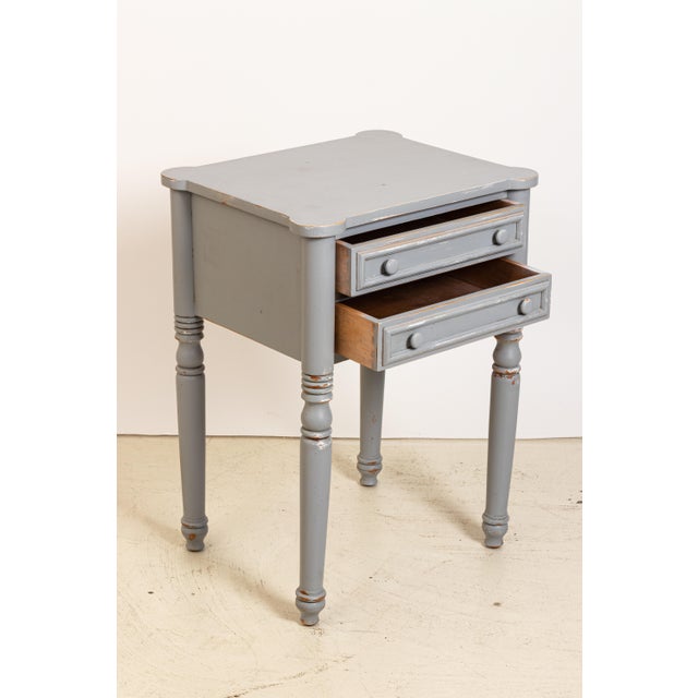 French Country French Country Two-Drawer Painted Distressed Table For Sale - Image 3 of 8