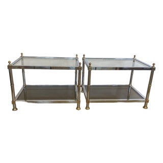 Modern Chrome Glass & Brass End Tables-a Pair For Sale