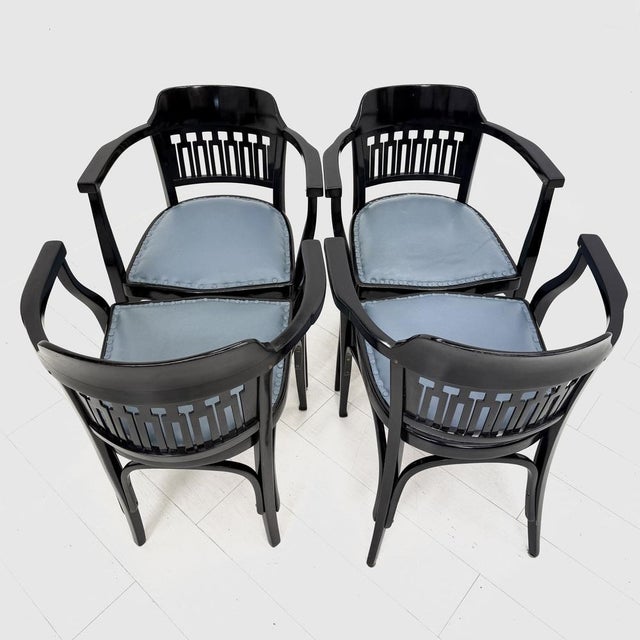 Elegant and rare set of four Vienna Secession armchairs, model no. 714, manufactured by Jacob & Josef Kohn and designed by...