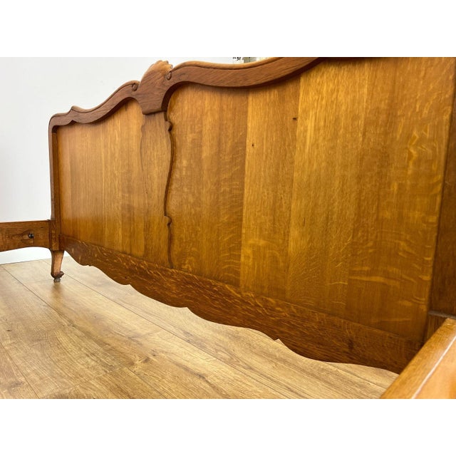 Vintage Louis XVI French Oak Double Bed Frame with Carved Headboard For Sale - Image 11 of 12
