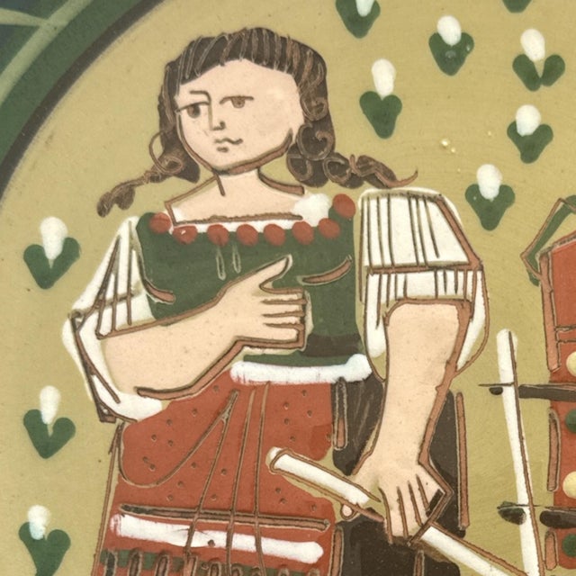 Mid 20th Century Swiss Heimatwerk Basel Hand-Painted Folk Art Wall Plates, Set of 2 For Sale - Image 4 of 12