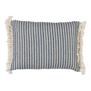 Schumacher Mathis Ticking Stripe Lumbar Pillow In Indigo For Sale