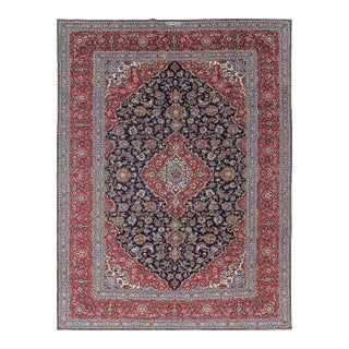 Navy Blue Fine Hand Knotted Persian Kashan For Sale