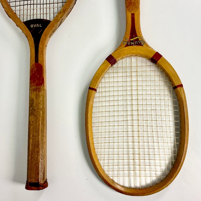 Wood 1905 Antique Americana Boho Chic Wood Tennis Rackets Home Accents - A Pair. For Sale - Image 7 of 17