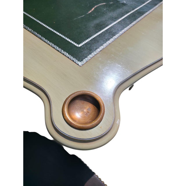 1970s Mid-Century Louis XVI Style Game Table with Green Leather Top and Armchairs, 1960s, Set of 5 For Sale - Image 5 of 18