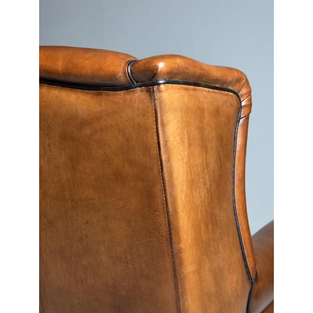Sheep Leather Wingback Armchair For Sale - Image 5 of 17
