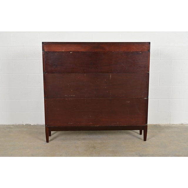 Globe Wernicke Arts & Crafts Inlaid Mahogany Three-Stack Double Barrister Bookcase, Circa 1900 For Sale - Image 12 of 13