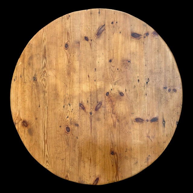 Antique English Pine Cricket Table With Tri-Leg Base and Stretcher Shelf For Sale - Image 4 of 6