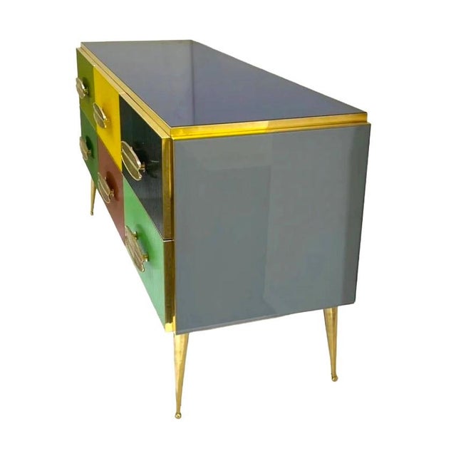 Mid-Century Modern Mid-Century Modern Italian Multi-Color Six-Drawer Chest / Cabinet on Brass Legs For Sale - Image 3 of 10