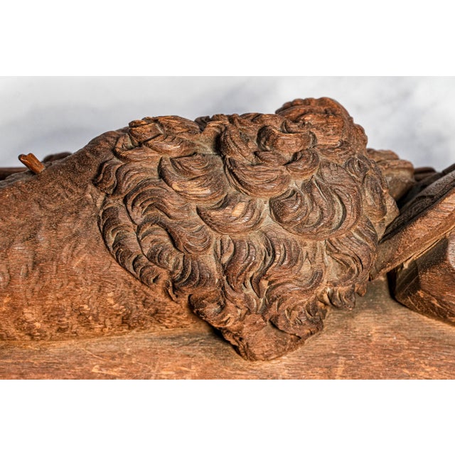 19th Century Bertel Thorvaldsen Lion of Lucerne Grand Tour Wood Sculpture Statue Hand Carved Swiss European Art Switzerland Home Decor For Sale - Image 13 of 17