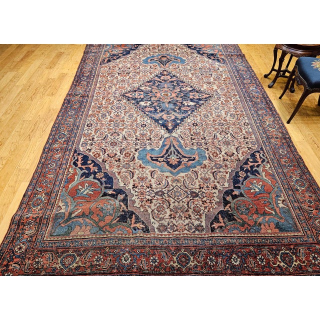 Antique Persian Bidjar Rug, Hand-Knotted Wool, Herati Geometric Pattern, Ivory & Red, 7x12 For Sale - Image 12 of 18