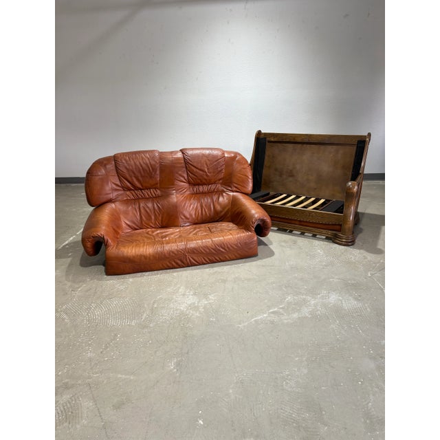 Brown European Leather & Oak Sofa Set For Sale - Image 8 of 18