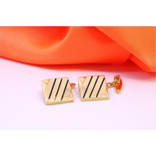 Gold Cufflinks with Black Stripes, Set of 2 For Sale - Image 4 of 5