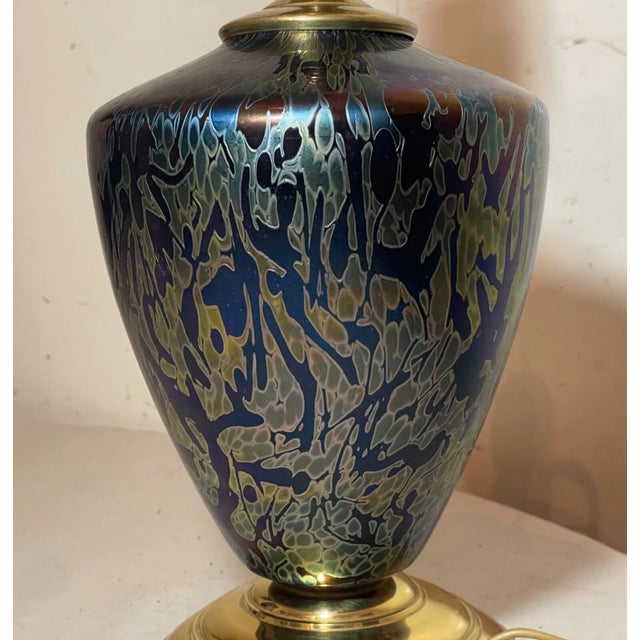 Vintage Hand Blown Iridescent Aurene Studio Lustre Glass Electric Table Lamp For Sale - Image 11 of 16