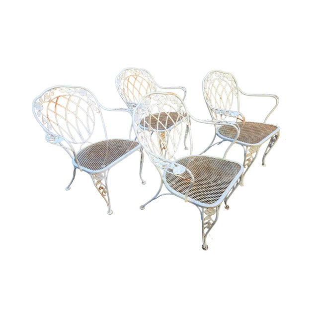 Antique White Vintage Wrought Iron Chairs Set of 4 For Sale - Image 8 of 13