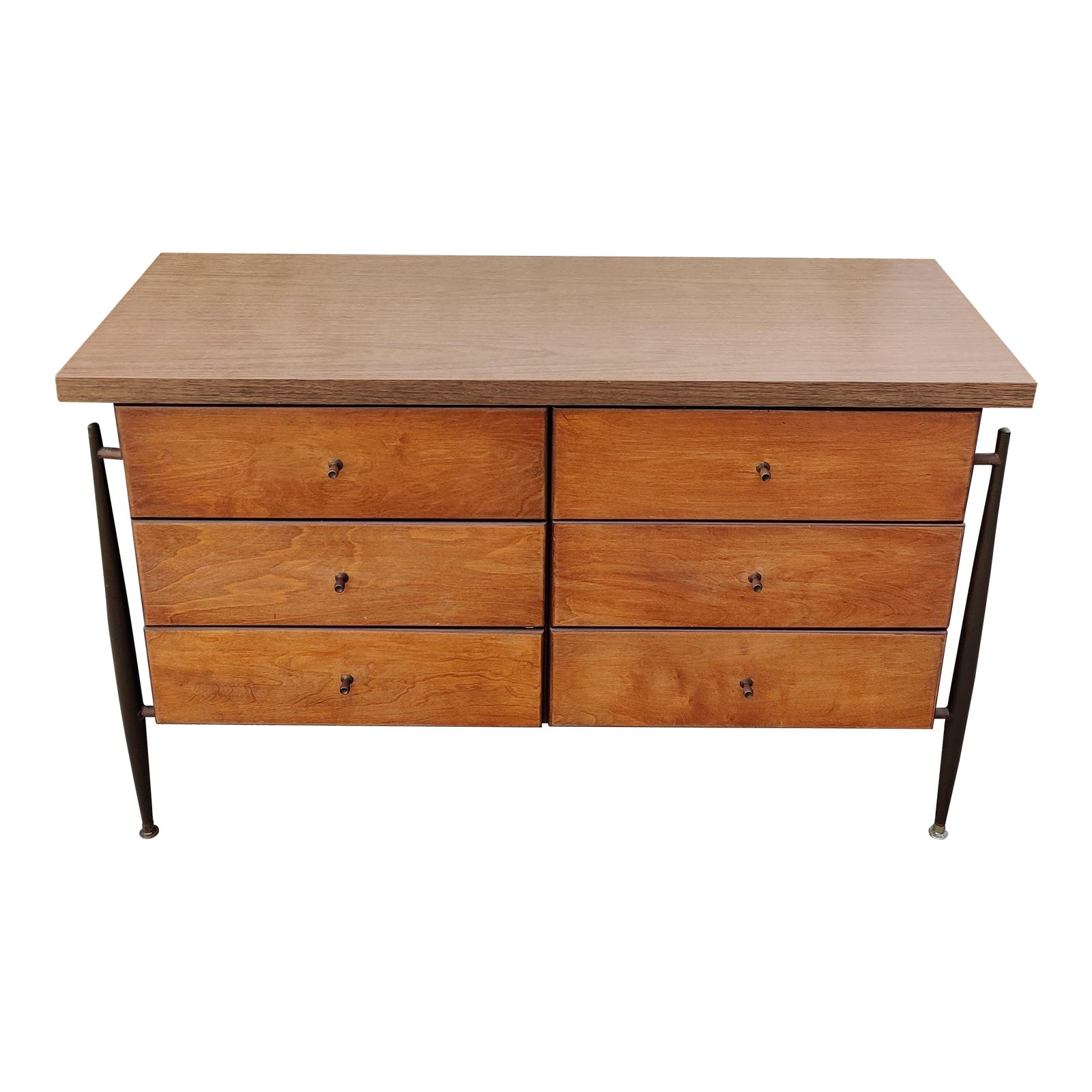 1950s Vintage Six Drawer Dresser Suspended in Iron Frame Vista