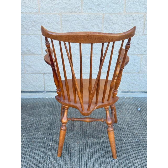 Wood Late 20th Century Set of Six Windsor Style Oak Dining Chairs With Armrests and Turned Legs For Sale - Image 7 of 9