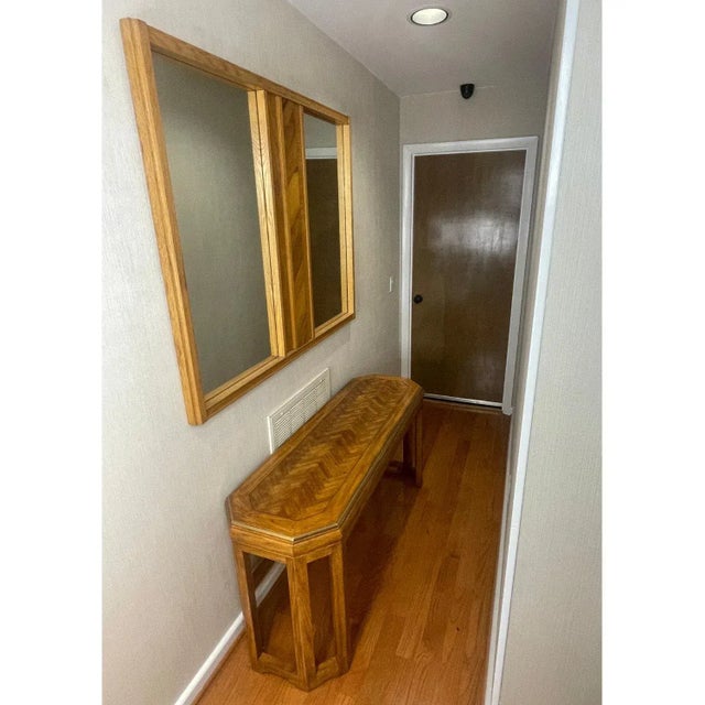 Vintage 1970s oak mirror and console table set. The mirror and console table did not come as a set originally, be we...