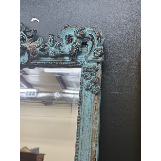 Late 20th Century Late 20th Century Louis XVI Style Teal Polychromed Mirror For Sale - Image 5 of 9