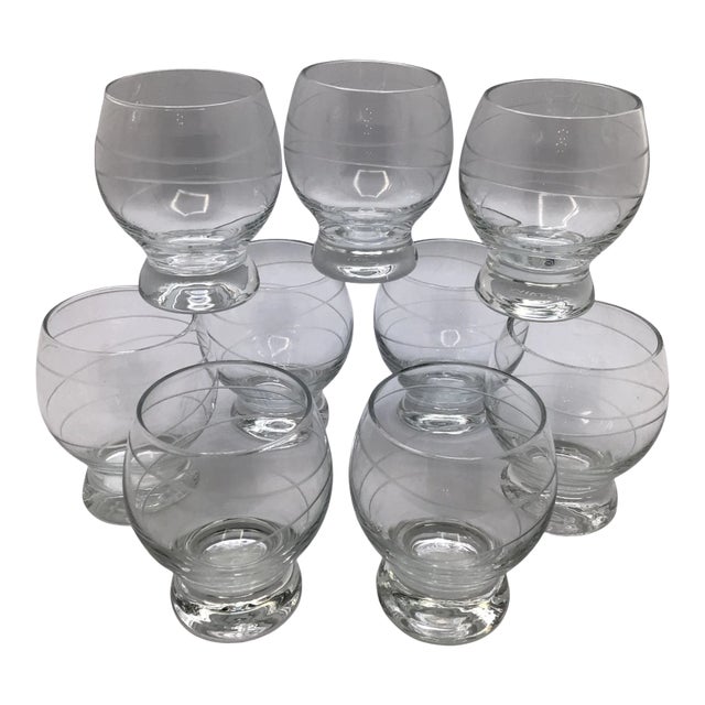 Mikasa Circle Etched Balloon Cocktail Glasses-Set of 9 For Sale