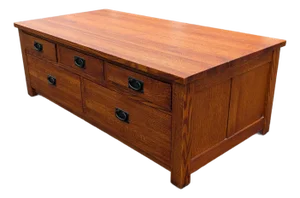 Tiger Oak Mission Style Coffee Table With Cedar Lined Drawers