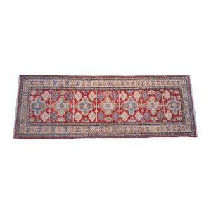 Vintage Oriental Traditional Geometric Wool Red Rug Runner 2.5' X 7'