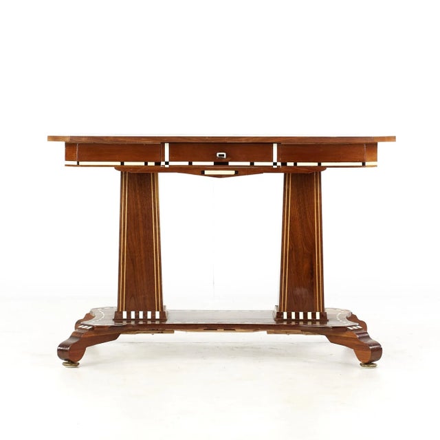 Inlaid Art Deco Pedestal Console Table This pedestal table measures: 46 wide x 27 deep x 30.75 inches high ABOUT PHOTOS:...