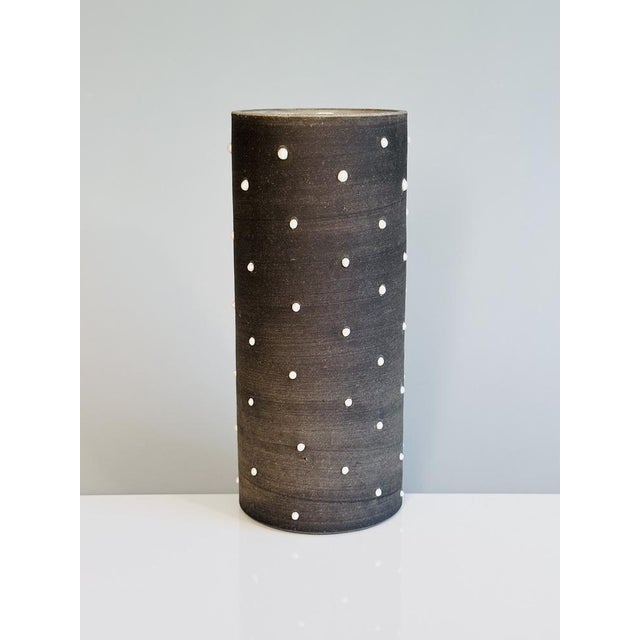 Anthracite Glazed Studio Ceramic Vase Glazed with White Beaded Dots by Johannes Andreas Urban, Germany, 1980s For Sale - Image 13 of 13