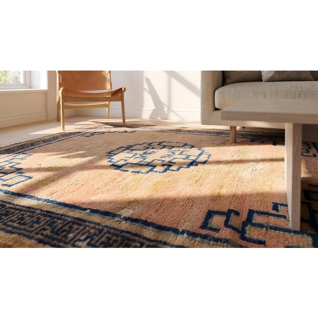 Peach 1750s Orange Peach Medallion Hand Knotted Wool Antique Chinese Ningxia Rug 2' 7" X 4' 9" Carpet For Sale - Image 8 of 9