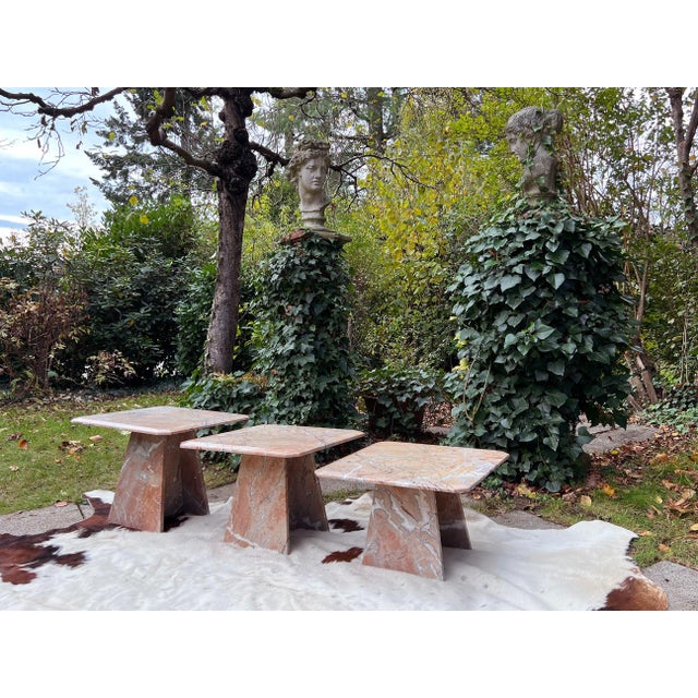 Orange Postmodern Italian Vintage Pink Marble Nesting Tables-- Set of 3 For Sale - Image 8 of 16