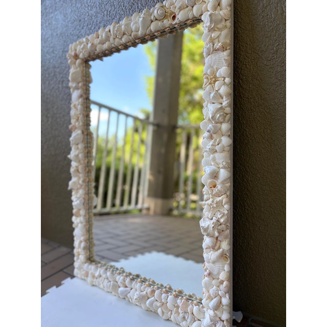 Large White Shell Mirror, 24x34 Coastal Wall Mirror, Handmade Natural Seashell Frame, Luxury Beach House Decor For Sale - Image 9 of 9