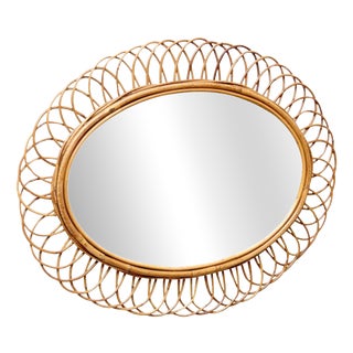 Mid-Century Modern French Riviera Mirror in Bamboo Rattan, 1960s For Sale
