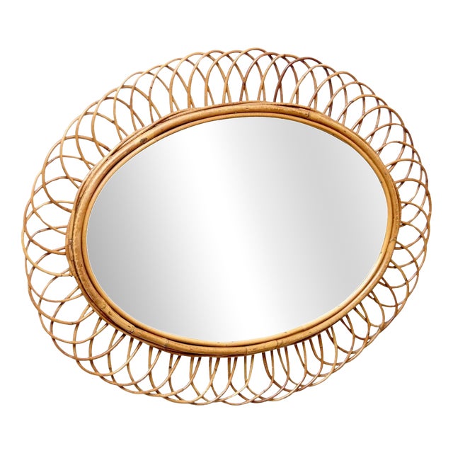 Mid-Century Modern French Riviera Mirror in Bamboo Rattan, 1960s For Sale