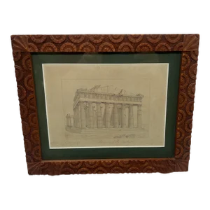 Grand Tour Pencil Drawing "Remains of the Parthenon" Fine Carved Frame