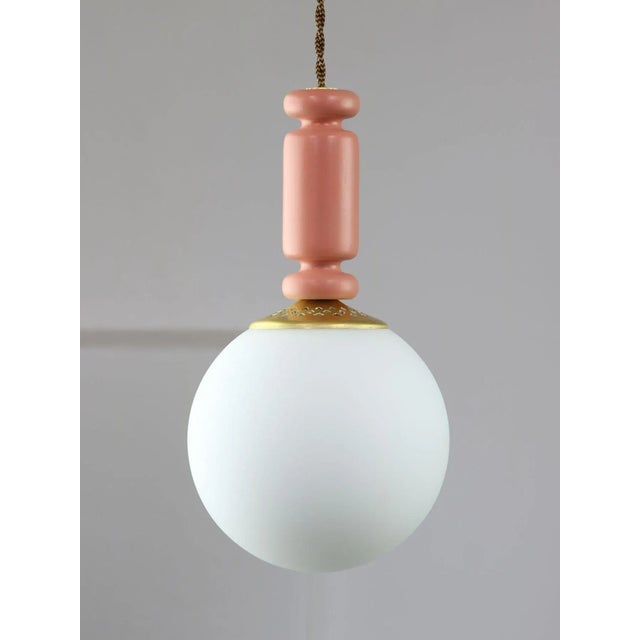 Mid-Century Italian Brass & Opaline Glass Pendant Lamps, Set of 2 For Sale - Image 4 of 18