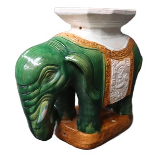 Chinese Green Glazed Ceramic Elephant Garden Stool For Sale
