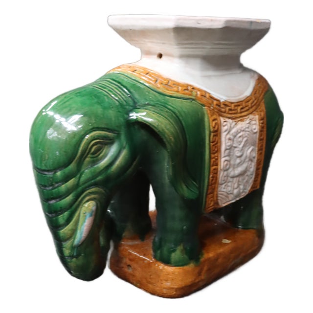 Chinese Green Glazed Ceramic Elephant Garden Stool For Sale