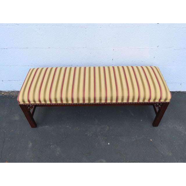 Chinese Chippendale Long Upholstered Window Hall End of Bed Bench 6596 For Sale In Miami - Image 6 of 10