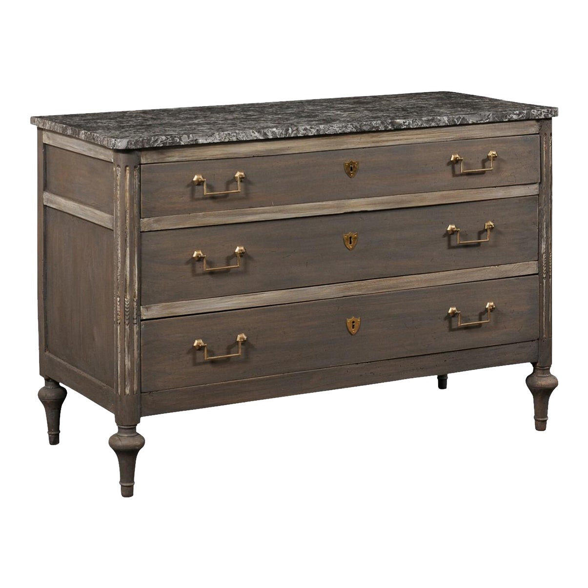 French Neoclassic Marble Top Commode, Grey | Chairish