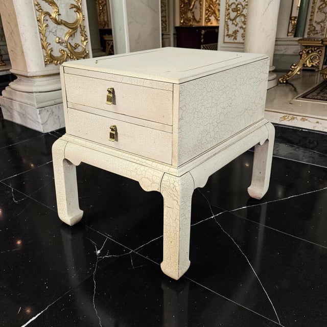 Vintage Lane Furniture accent chest or nightstand featuring an ivory crackle lacquer finish with Asian Modern and Ming-...