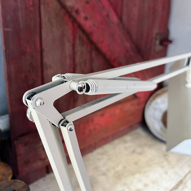 1960s Vintage Adjustable Drafting Desk Lamp With Spring-Loaded Arms Clamp Base Cream Finish MCM For Sale - Image 5 of 13