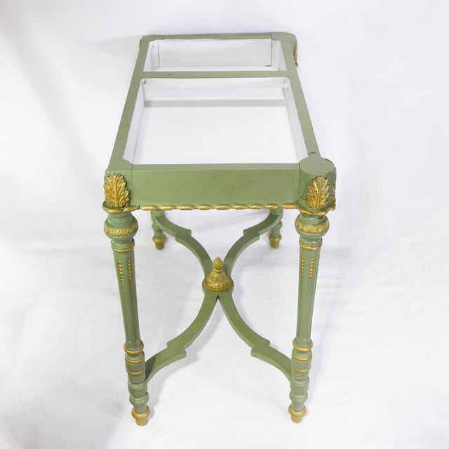 Vintage Neoclassical Green and Gilt Accent Game Table With Reversible Chess/Backgammon Top For Sale - Image 12 of 16